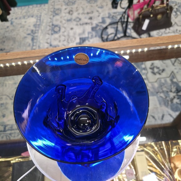 Shelton Glass Works Hand blown Art Signed Cobalt Vase Ocean Waves 1990 #61 /500 - Picture 4 of 16